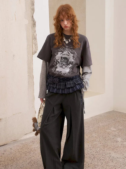 Oversized Faux Two-Piece Long-Sleeve T-Shirt【s0000014047】