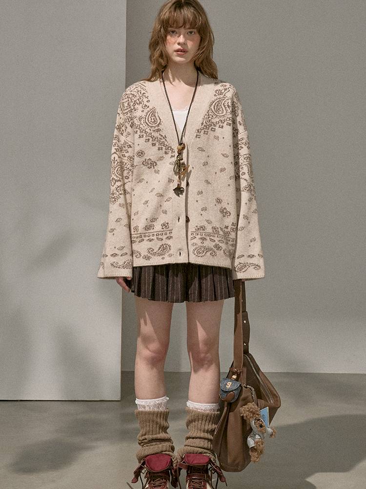 Button-Front Jacquard Knit Cardigan【s0000014394】