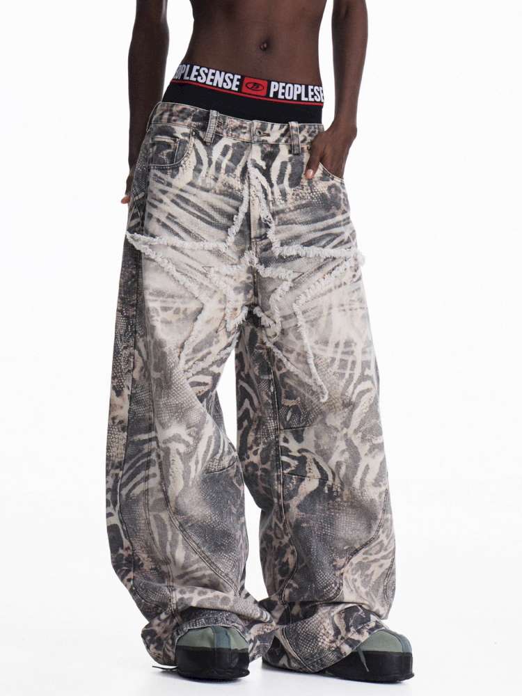Tiger Print Gradient Wide Jeans【s0000015176】