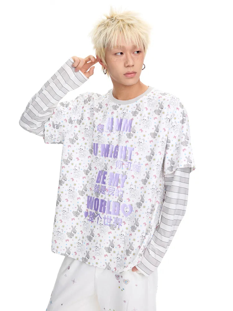 Print Two-Piece Style Long-Sleeve T-Shirt【s0000014093】