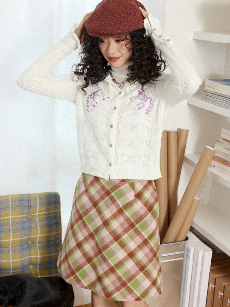 College-Style Casual Wool Plaid A-Line Skirt【s0000013983】