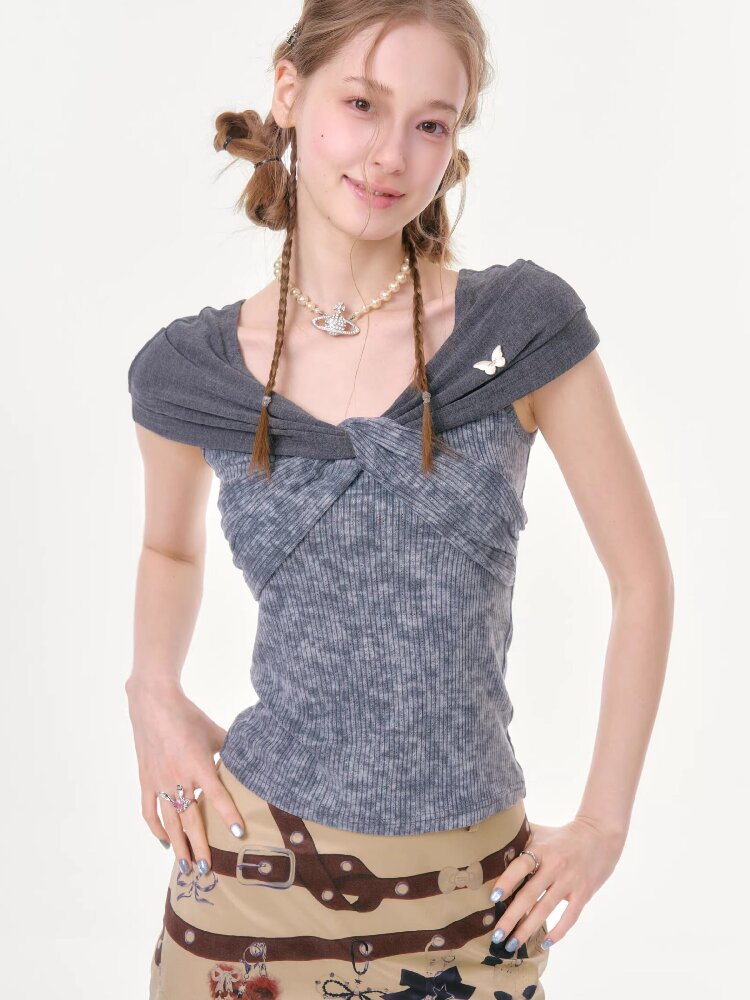 Flower Knot Butterfly Slim T-Shirt【s0000016606】