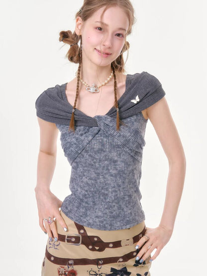 Flower Knot Butterfly Slim T-Shirt【s0000016606】