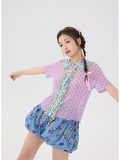 Denim Bear Printed Pumpkin Pants【s0000016706】