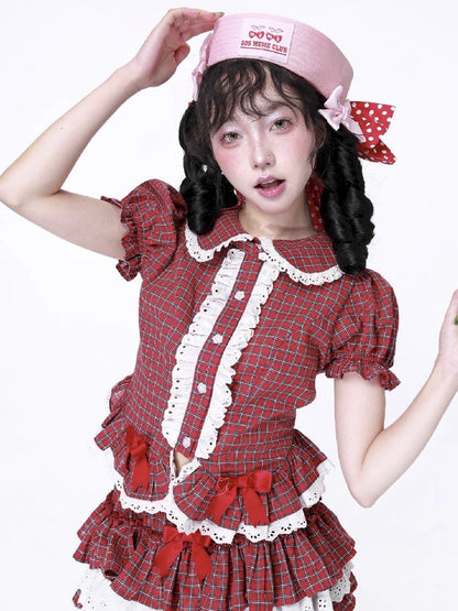 Plaid Short Sleeve Blouse【s0000012189】