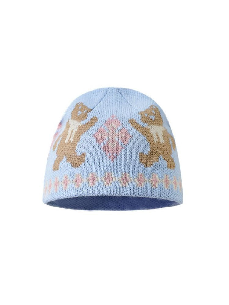 Niche retro jacquard bear knit cap【s0000004736】