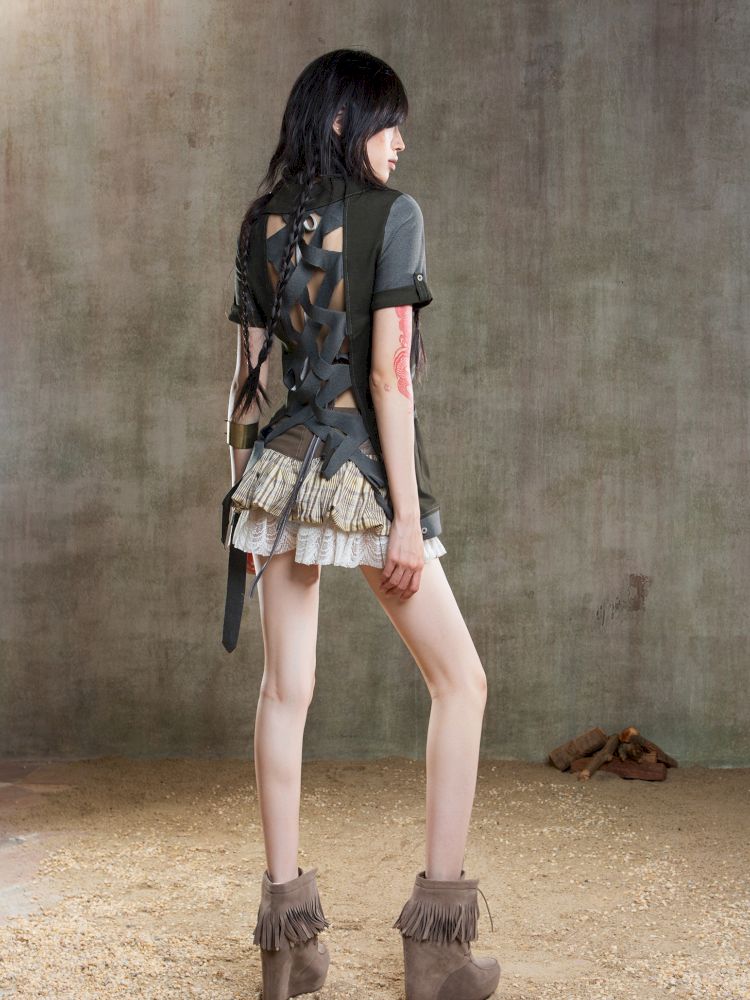 Lapel Short Sleeve Backless t-shirt【s0000012646】