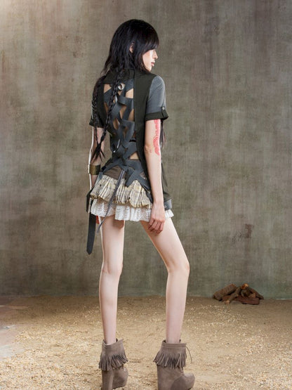 Lapel Short Sleeve Backless t-shirt【s0000012646】