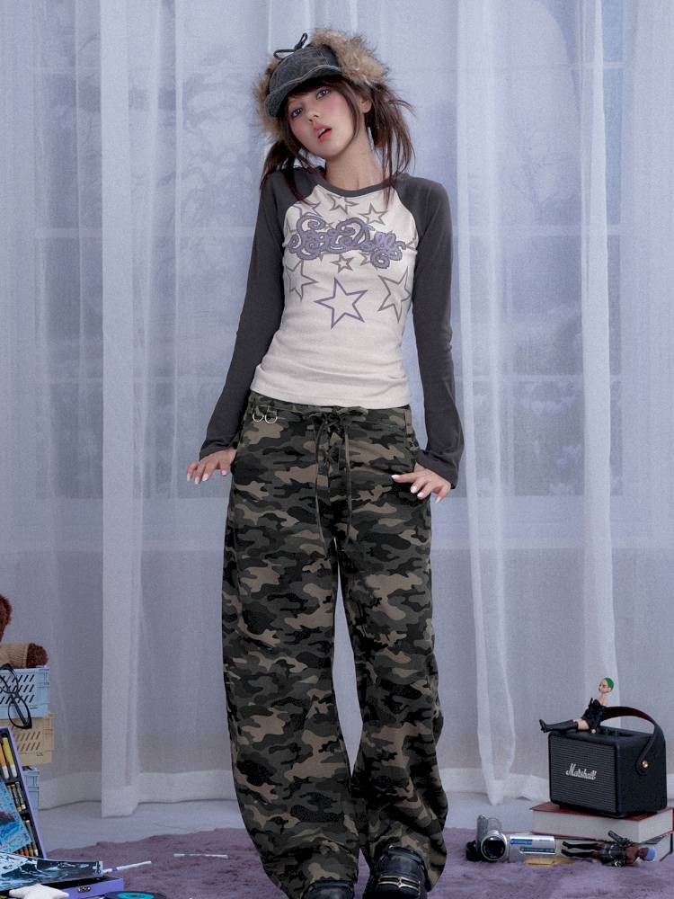 Street cool double waist camo pants【s0000014373】