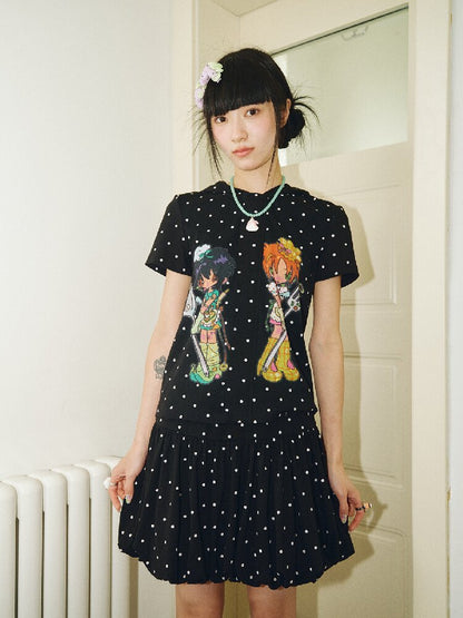Polka Dot Hooded Short Sleeve Zip T-Shirt【s0000018695】