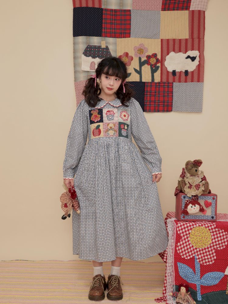 Plaid Printed Doll Neck Dress【s0000010350】