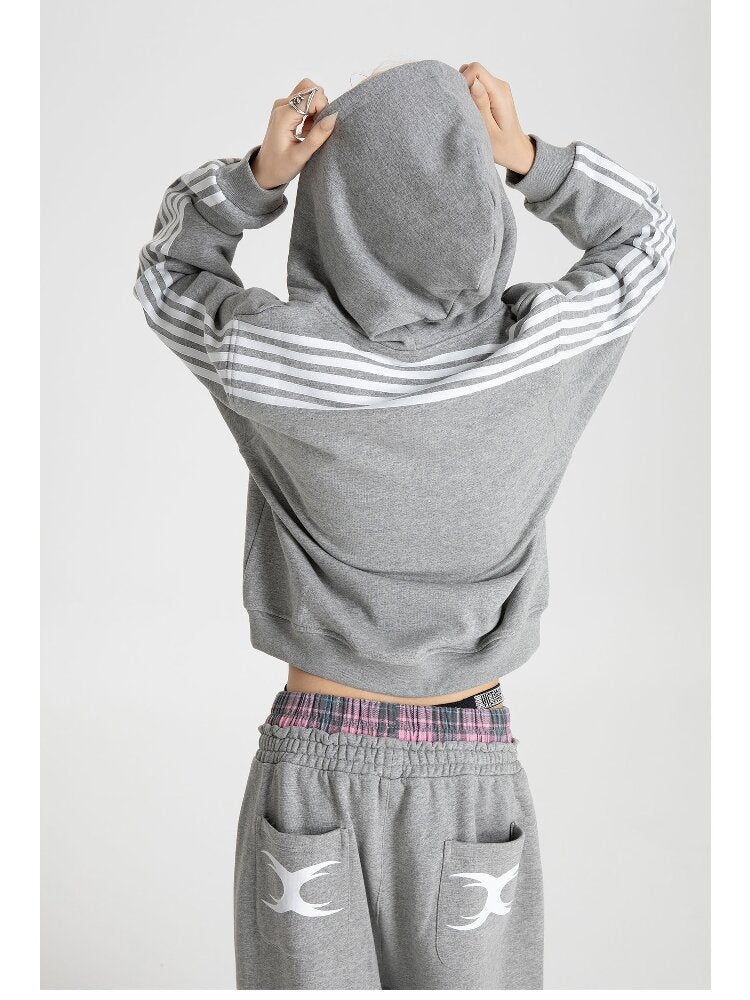 Striped Embroidered Zipper Hoodie【s0000018570】