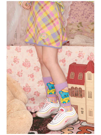 Plush-Style Check Pattern Animal Socks【s0000014510】