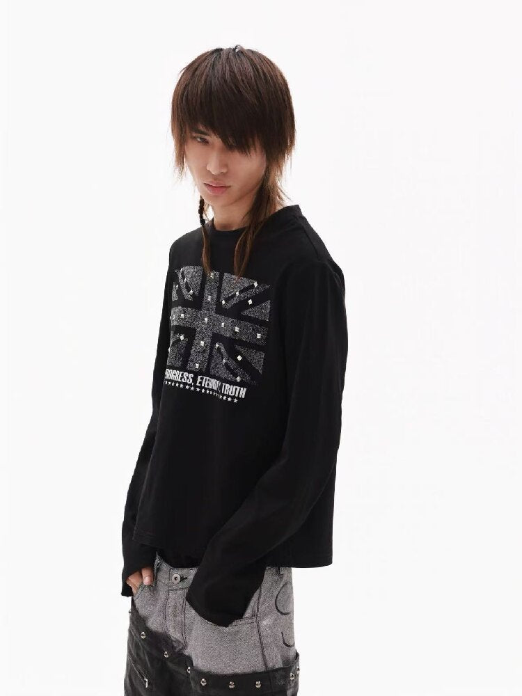 Sparkle Slogan Shoulder Long-Sleeve T【s0000018349】