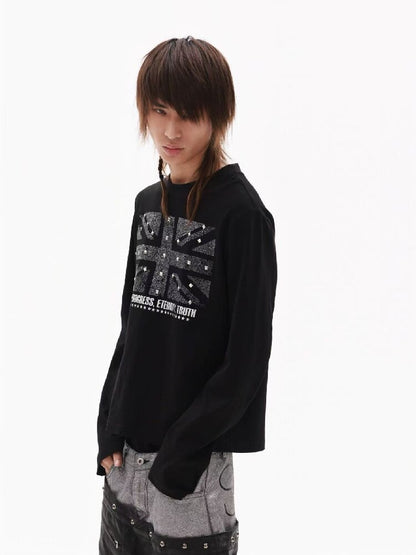 Sparkle Slogan Shoulder Long-Sleeve T【s0000018349】