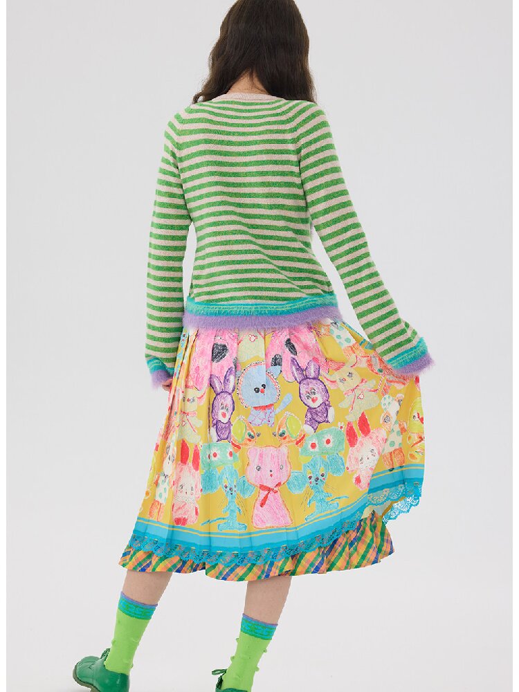 Graffiti Pleated Lace Slimming Skirt【s0000016194】