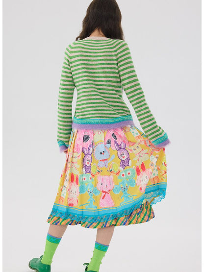 Graffiti Pleated Lace Slimming Skirt【s0000016194】