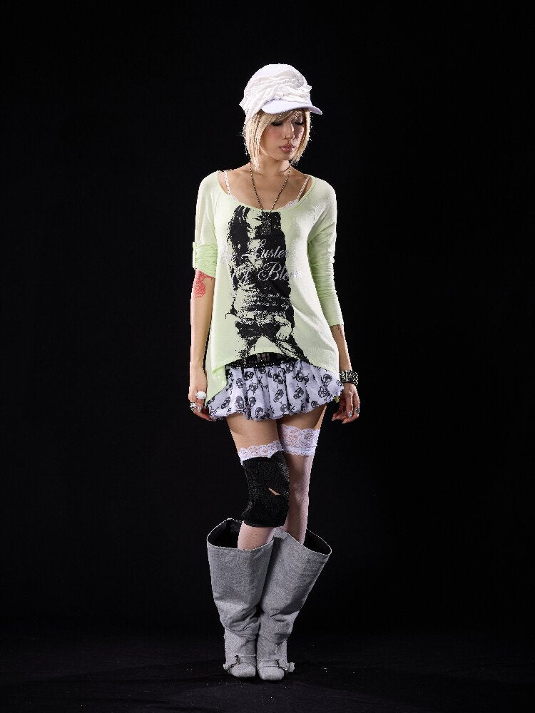 Sequin Patchwork Skull Bud Miniskirt【s0000018503】