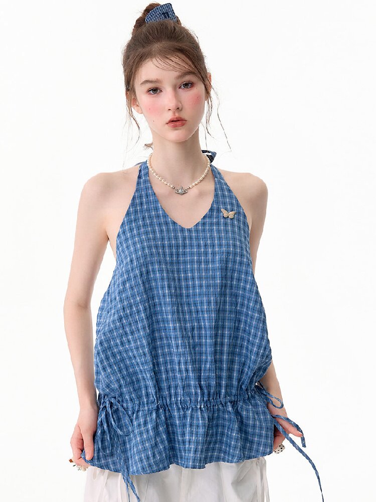 American Vintage Plaid Halter Top【s0000017751】