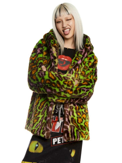 Y2K Leopard Print Cool Fur Hooded Jacket【s0000014911】