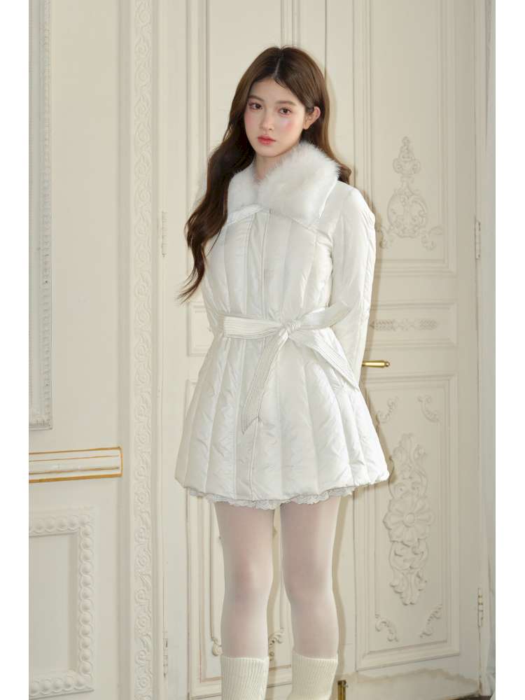 White Panelled Fur Rib Down Jacket【s0000015045】