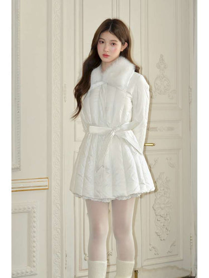 White Panelled Fur Rib Down Jacket【s0000015045】