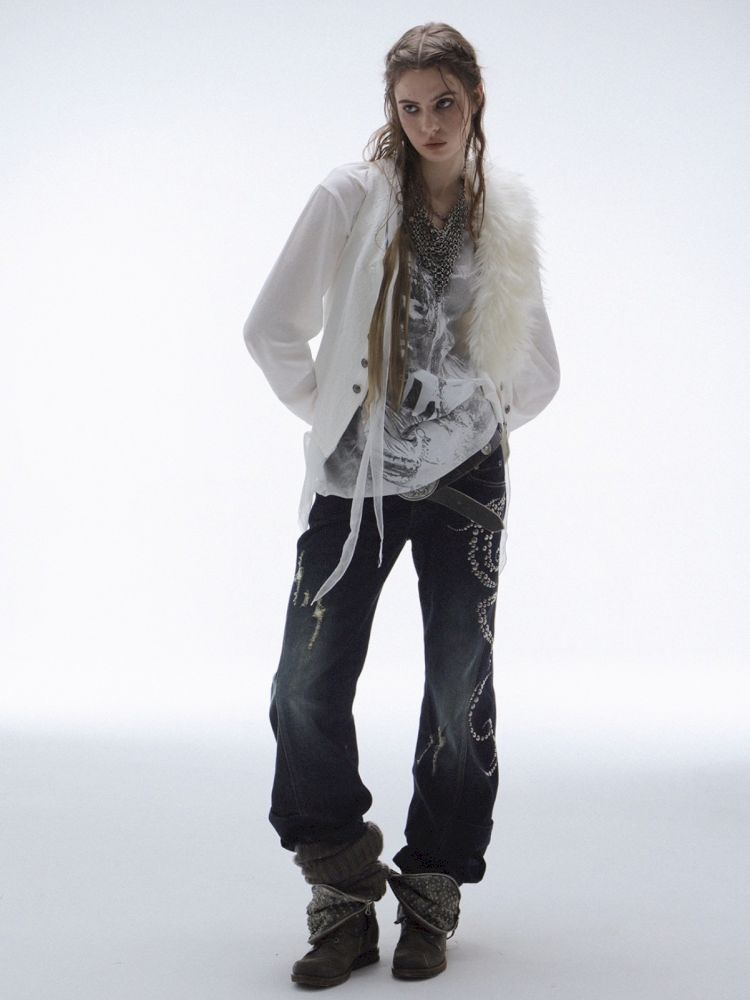 Frayed Layered Silhouette Denim Pants【s0000013903】