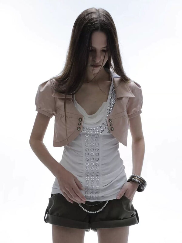 V-Neck Buckle Satin Shirt Jacket【s0000016570】