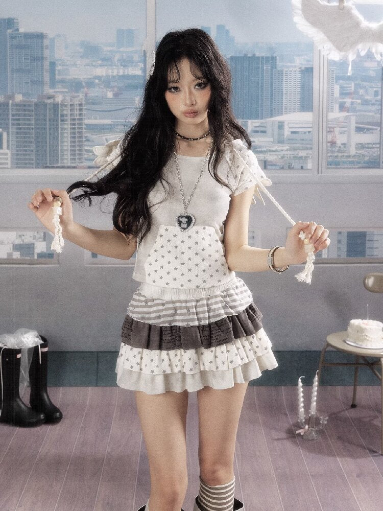 Patchwork Pentagram Lace Short Skirt【s0000016535】