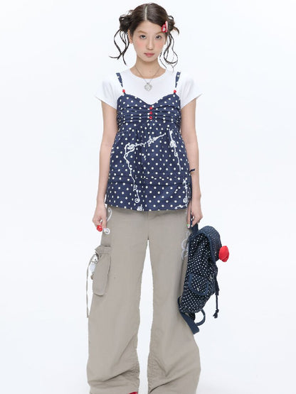 Summer Navy Blue Polka Dot Top【s0000016395】