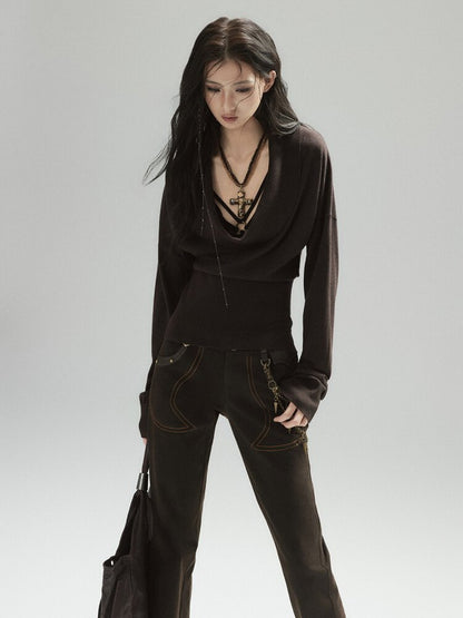 Coffee Swing Collar Woolen Top【s0000015605】