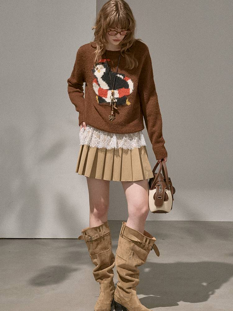 Penguin Jacquard Crewneck Knit Sweater【s0000014396】