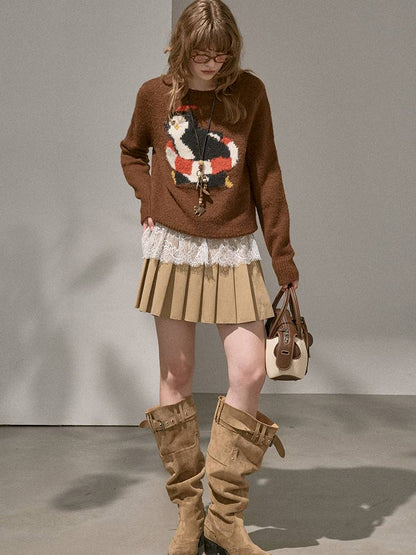 Penguin Jacquard Crewneck Knit Sweater【s0000014396】