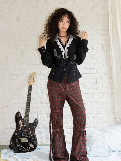 Punk-Style Lace Patchwork Shirt【s0000017895】