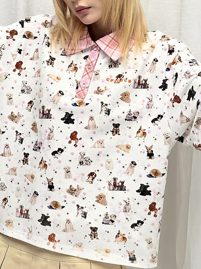 Dog Print Oversize Polo Shirt【s0000013873】