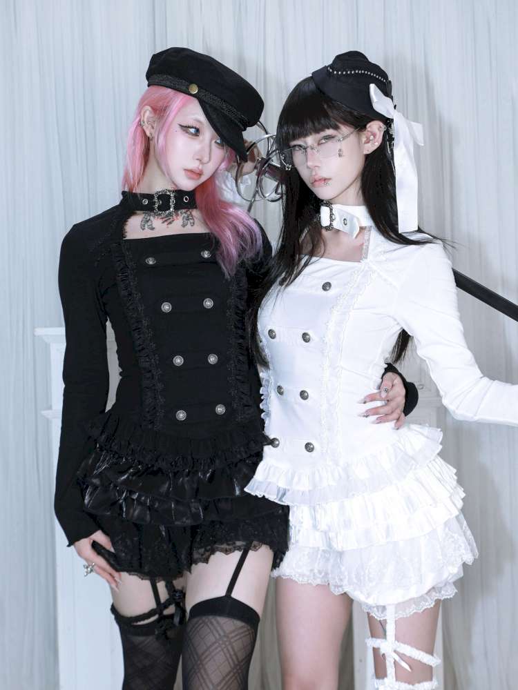 Subculture Thin Velvet Double Breasted Halter Top【s0000014683】