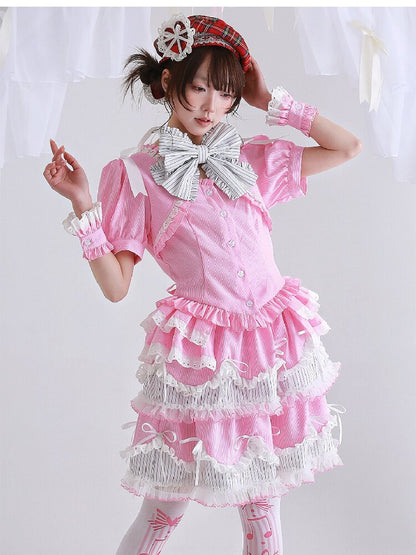 Pink Striped Lolita Shirt Top【s0000016559】