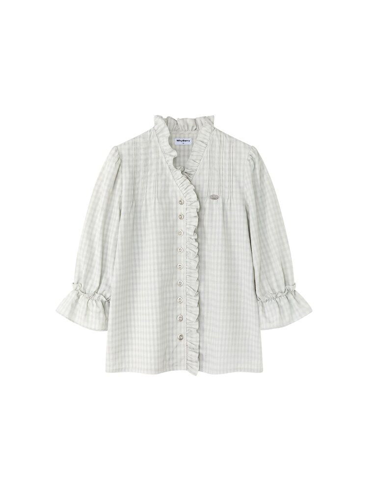 French V-neck Plaid Fungus Shirt【s0000015677】