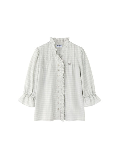 French V-neck Plaid Fungus Shirt【s0000015677】