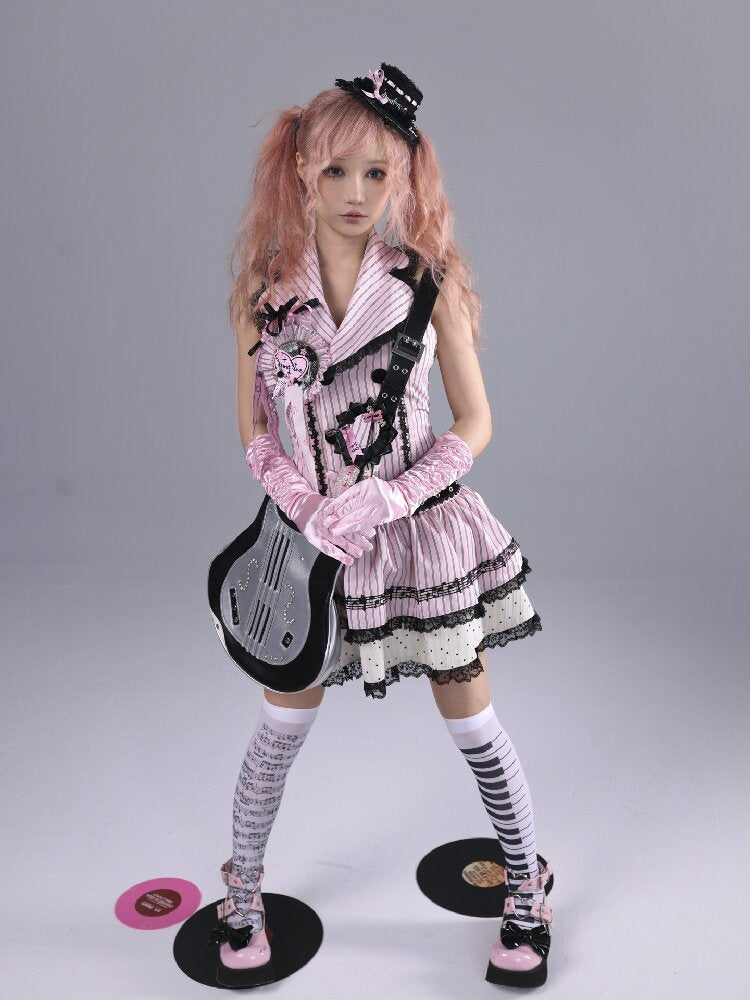 Striped Black Sweet Suit Collar Jsk【s0000016222】