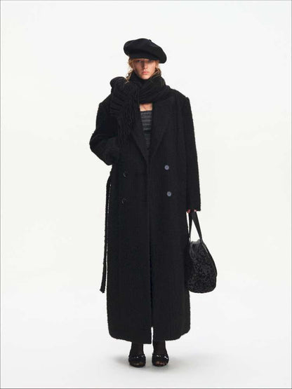 Black Woolen Loose Double-Breasted Coat【s0000014875】