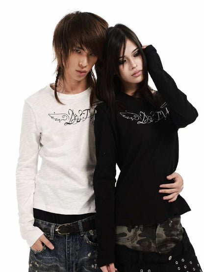 Angel Slogan Cotton Long-Sleeve T【s0000018356】