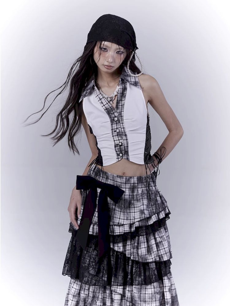 Plaid model splicing shirt【s0000012374】