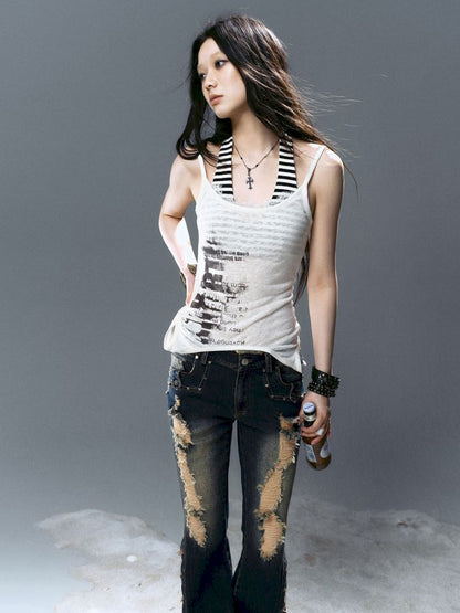 Overlay neck camisole undershirt【s0000012643】