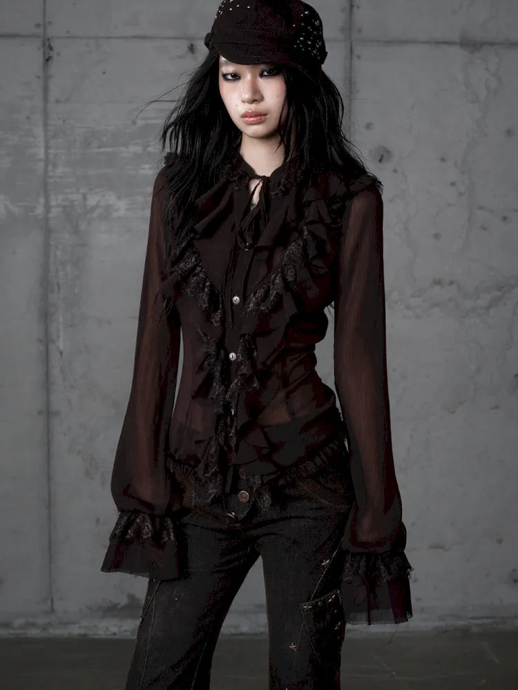 Court-Style Lace Chiffon Shirt【s0000013948】