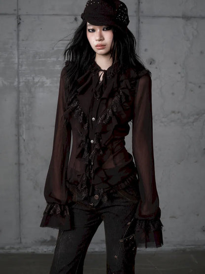 Court-Style Lace Chiffon Shirt【s0000013948】