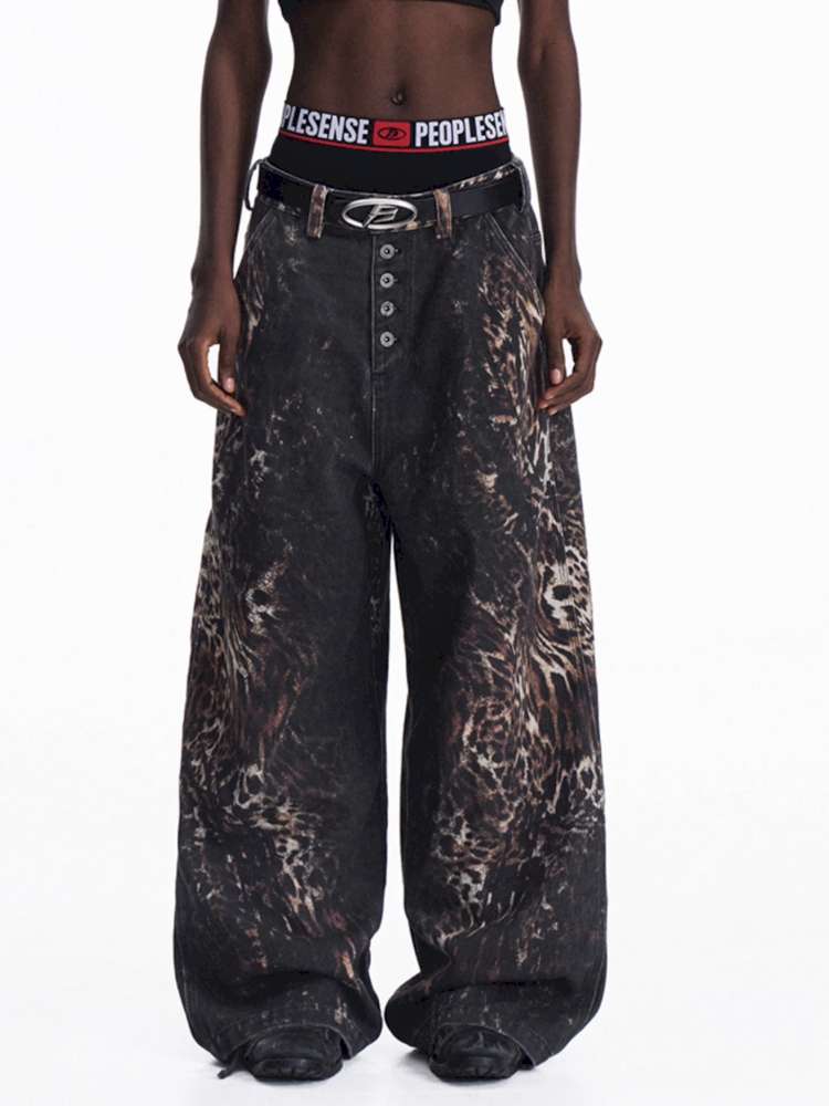 Digital Leopard Print Twill Jeans【s0000015181】