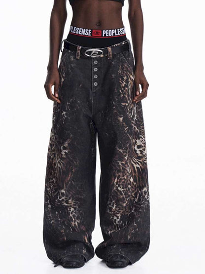 Digital Leopard Print Twill Jeans【s0000015181】