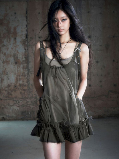 Real two pieces mesh splicing halter dress【s0000013893】