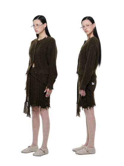 Twisted Flower Knit Cardigan Halter Skirt Set【s0000011570】
